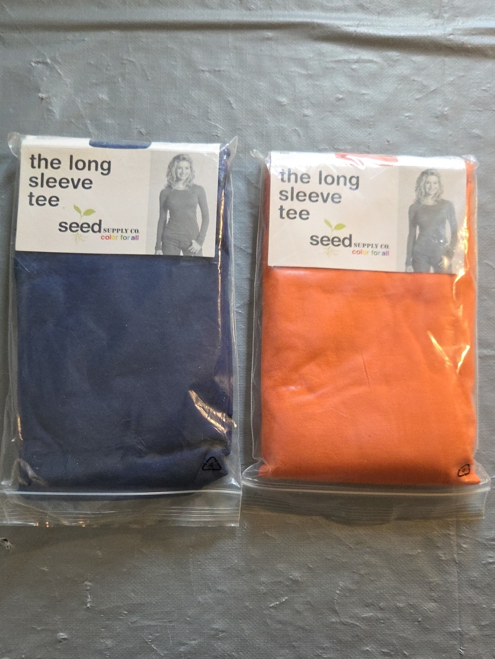 Womans Long Sleeve Tee - Navy and Orange